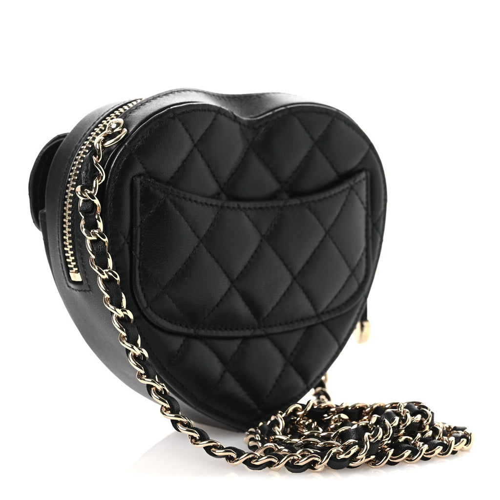 Chanel Lambskin Quilted CC In Love Heart Clutch With Chain Black
