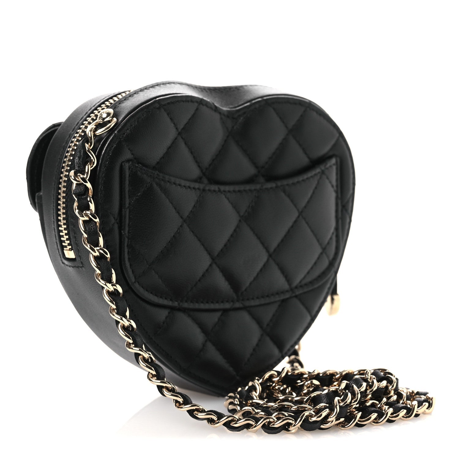 Chanel Lambskin Quilted CC In Love Heart Clutch With Chain Black