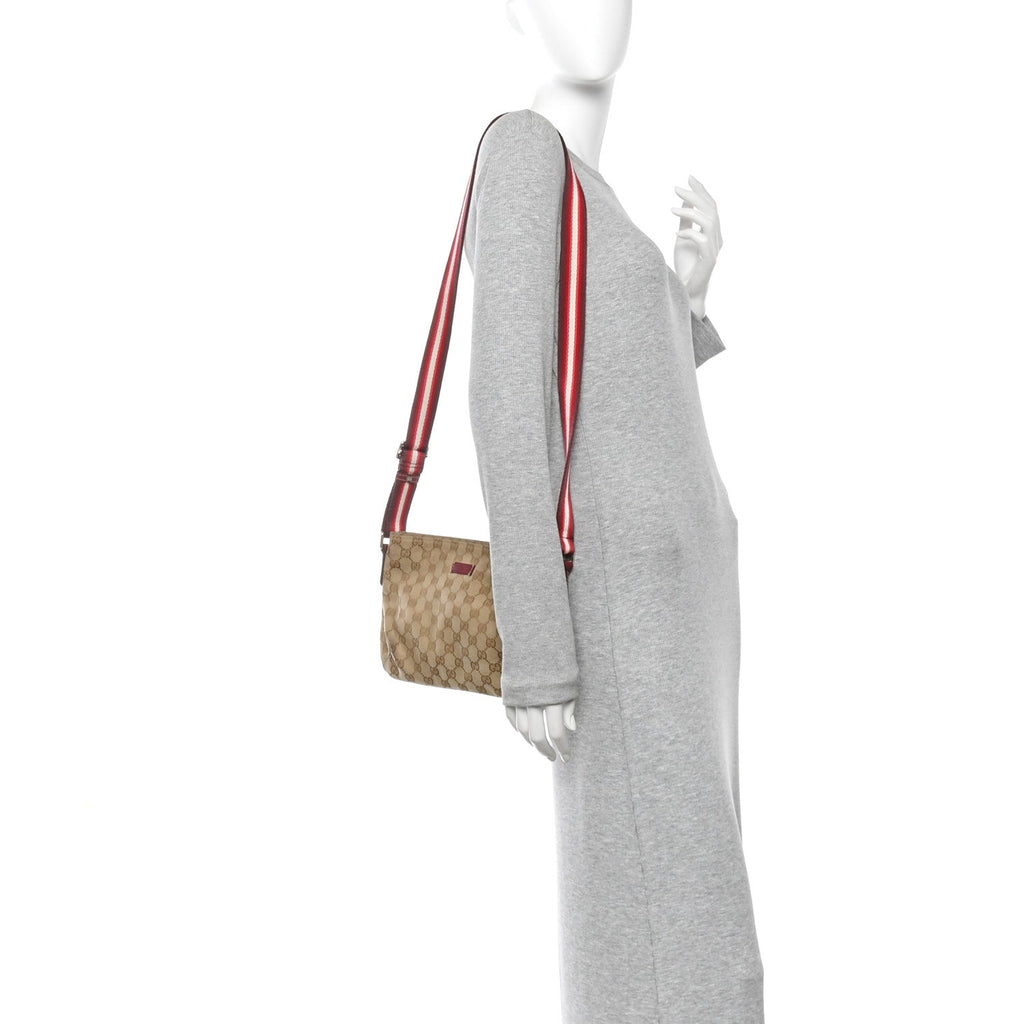 Gucci Monogram Web Small Flat Messenger Crossbody Pink Gold