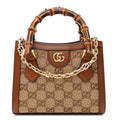 Gucci New Canvas Charisma Calfskin Crystal GG Monogram Mini Diana Tote Bag Camel Ebony