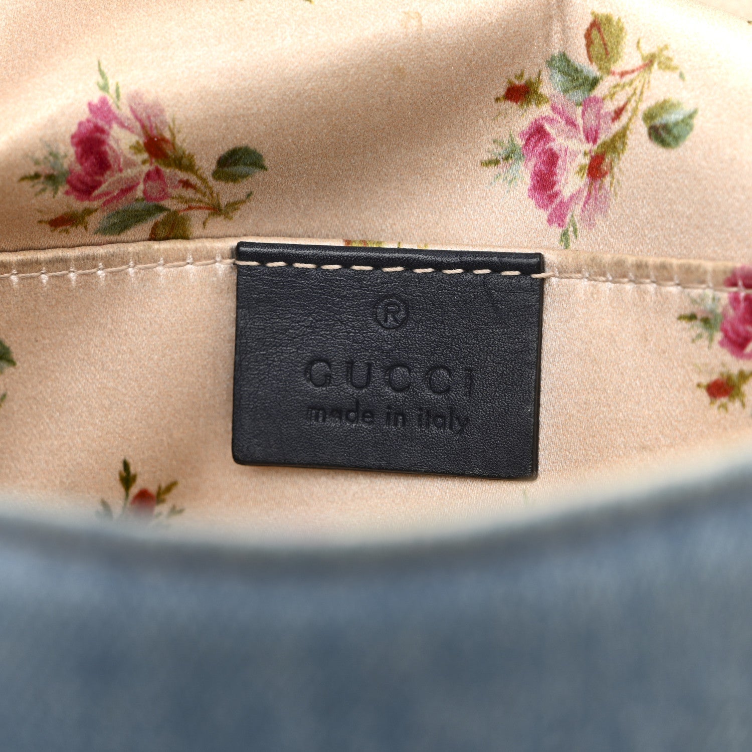 Gucci Denim Matelasse Mini Pearly GG Marmont Shoulder Bag Blue