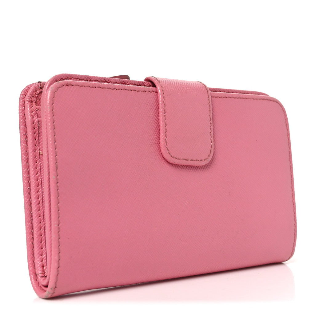 Prada Saffiano Metal Compact Wallet Peonia Petalo