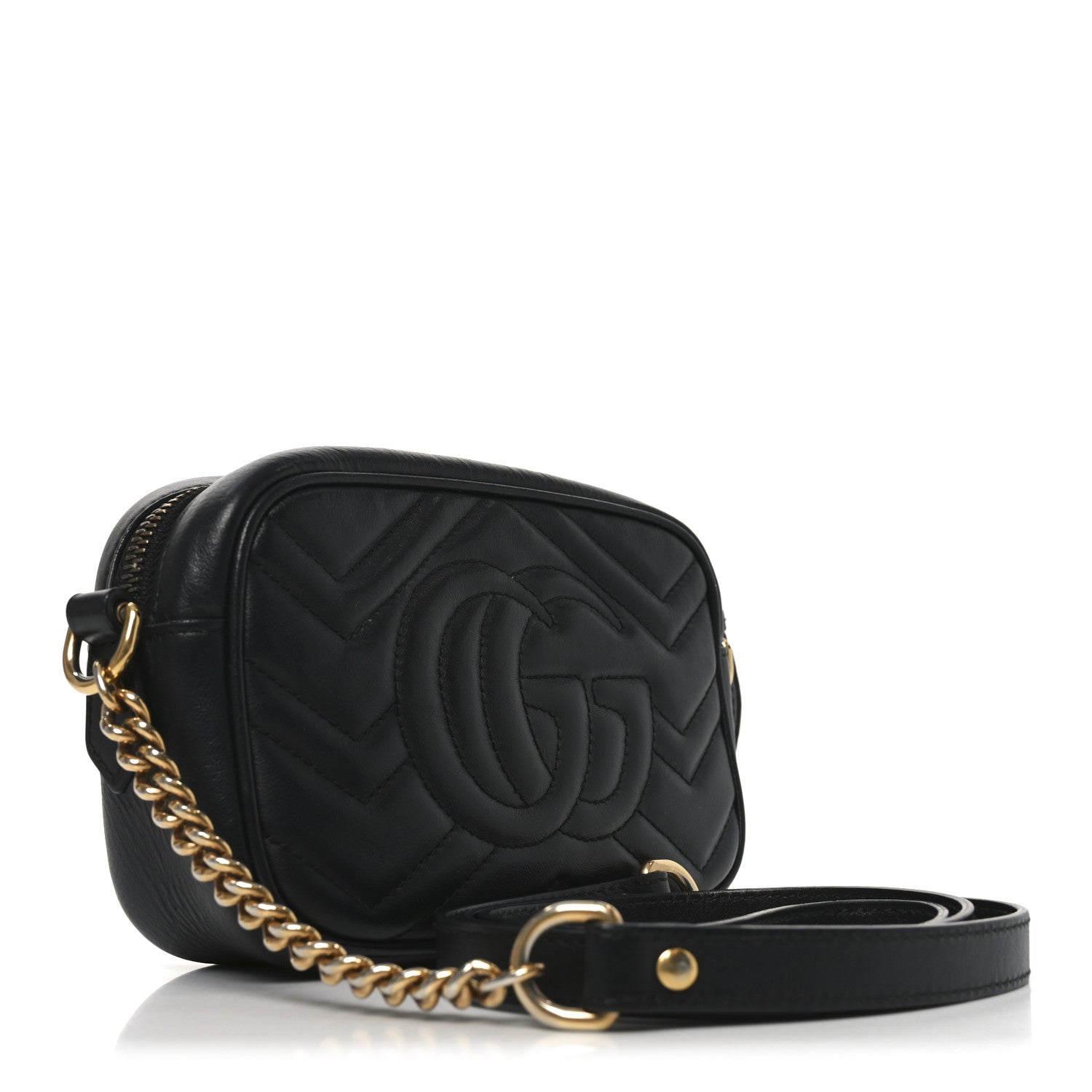 Gucci Calfskin Matelasse Mini GG Marmont Chain Shoulder Bag Black