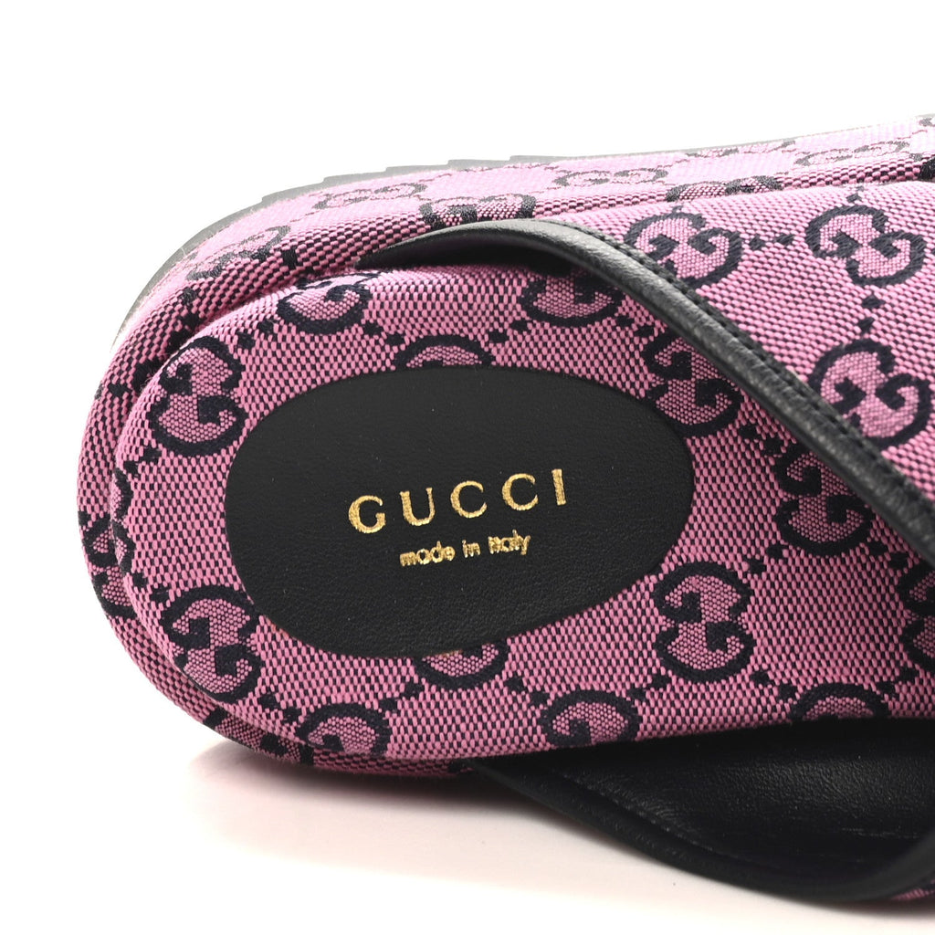 Gucci Monogram Multicolor Criss Cross Platform Slide Sandals 36.5 Pink Blue