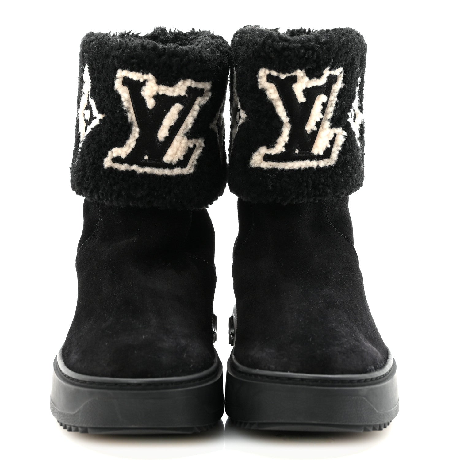 Louis Vuitton Suede Calfskin Shearling Snowdrop Flat Ankle Boot 37.5 Black