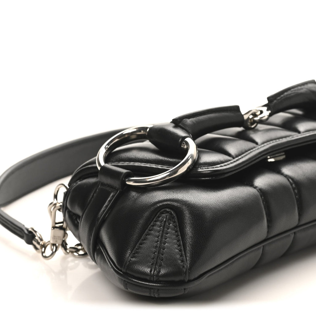 Gucci Nappa Vertical Matelasse Medium Maxi Horsebit Chain Shoulder Bag Black
