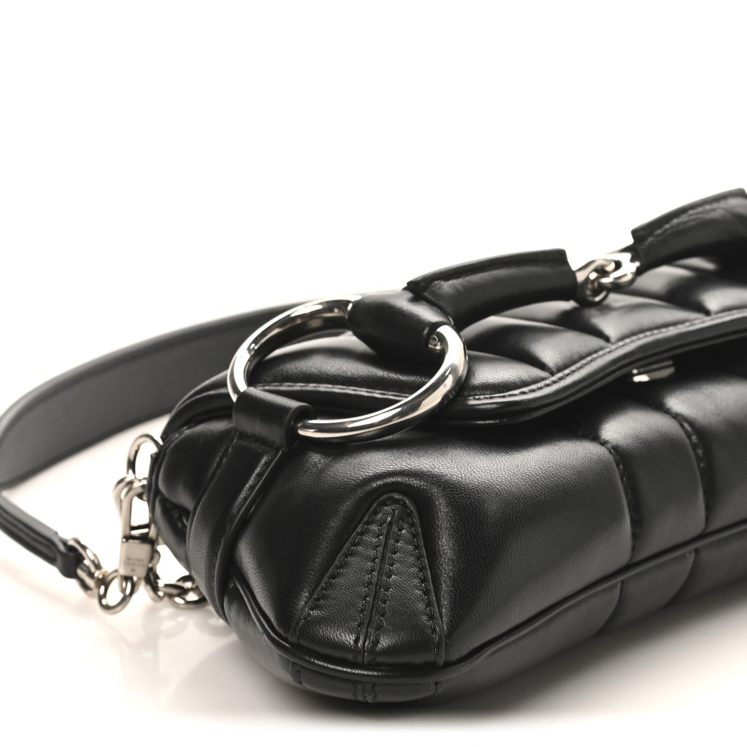 Gucci Nappa Vertical Matelasse Medium Maxi Horsebit Chain Shoulder Bag Black