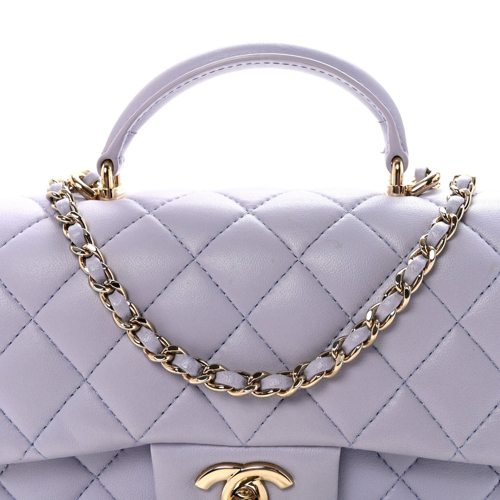 Chanel Lambskin Quilted Mini Top Handle Rectangular Flap Light Purple