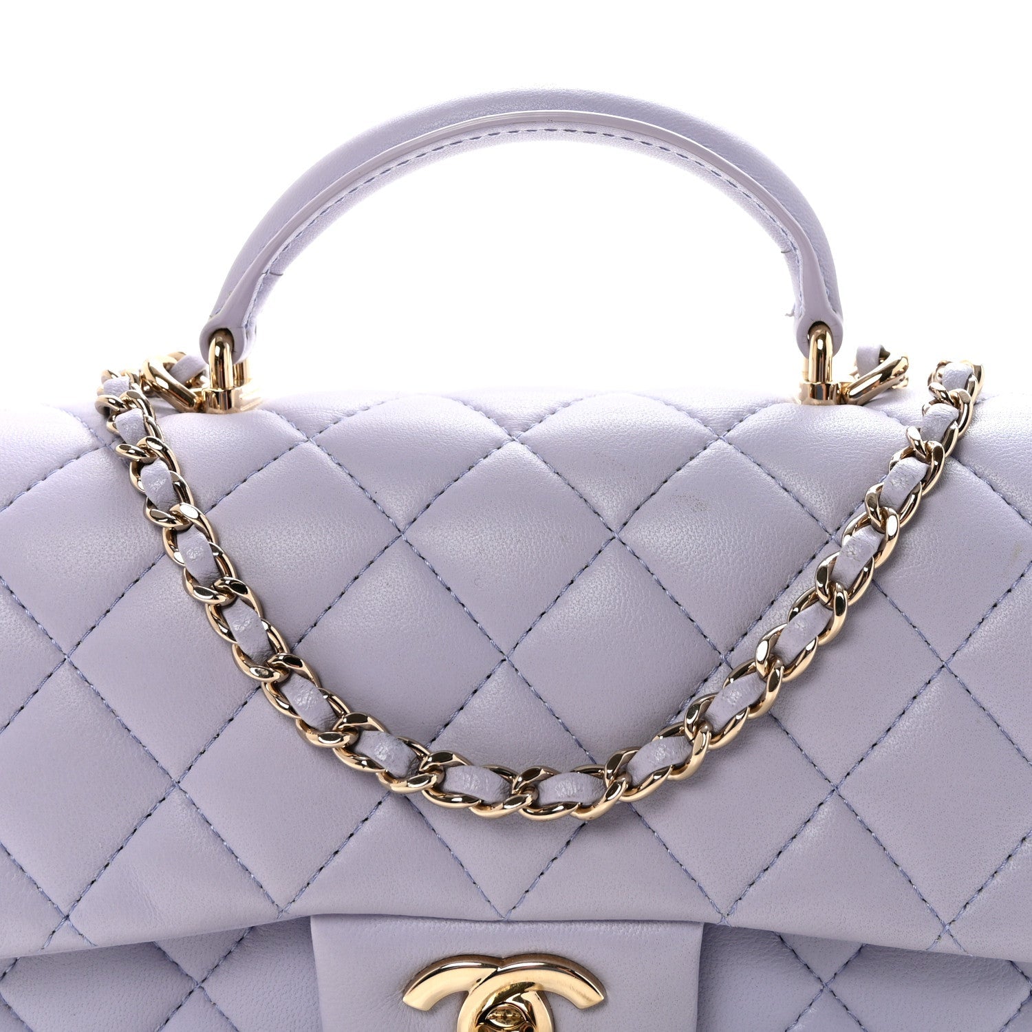 Chanel Lambskin Quilted Mini Top Handle Rectangular Flap Light Purple
