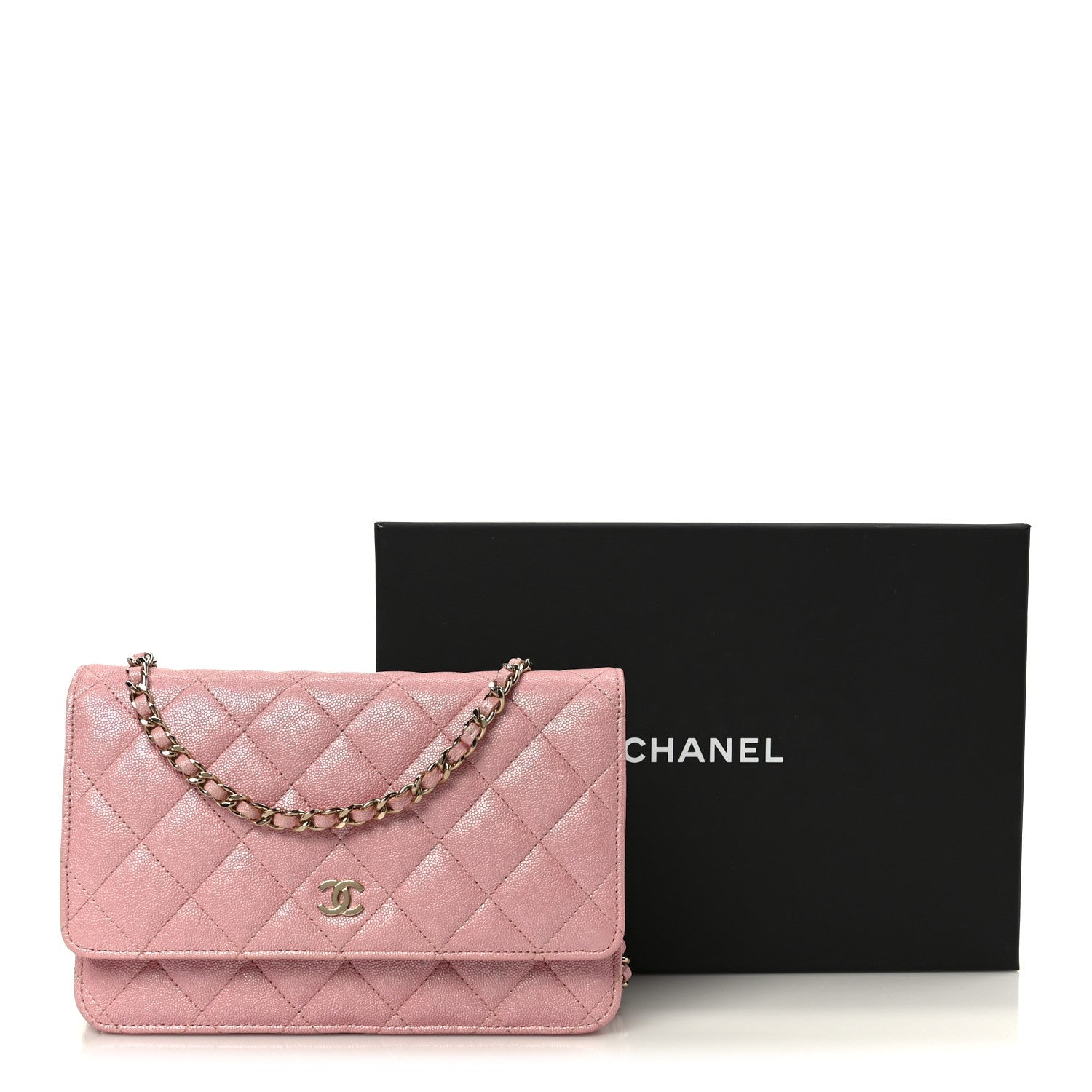 Chanel Iridescent Caviar Quilted Wallet on Chain WOC Rose Pink