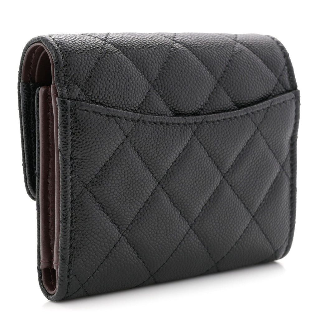Caviar Quilted Compact Flap Wallet Black