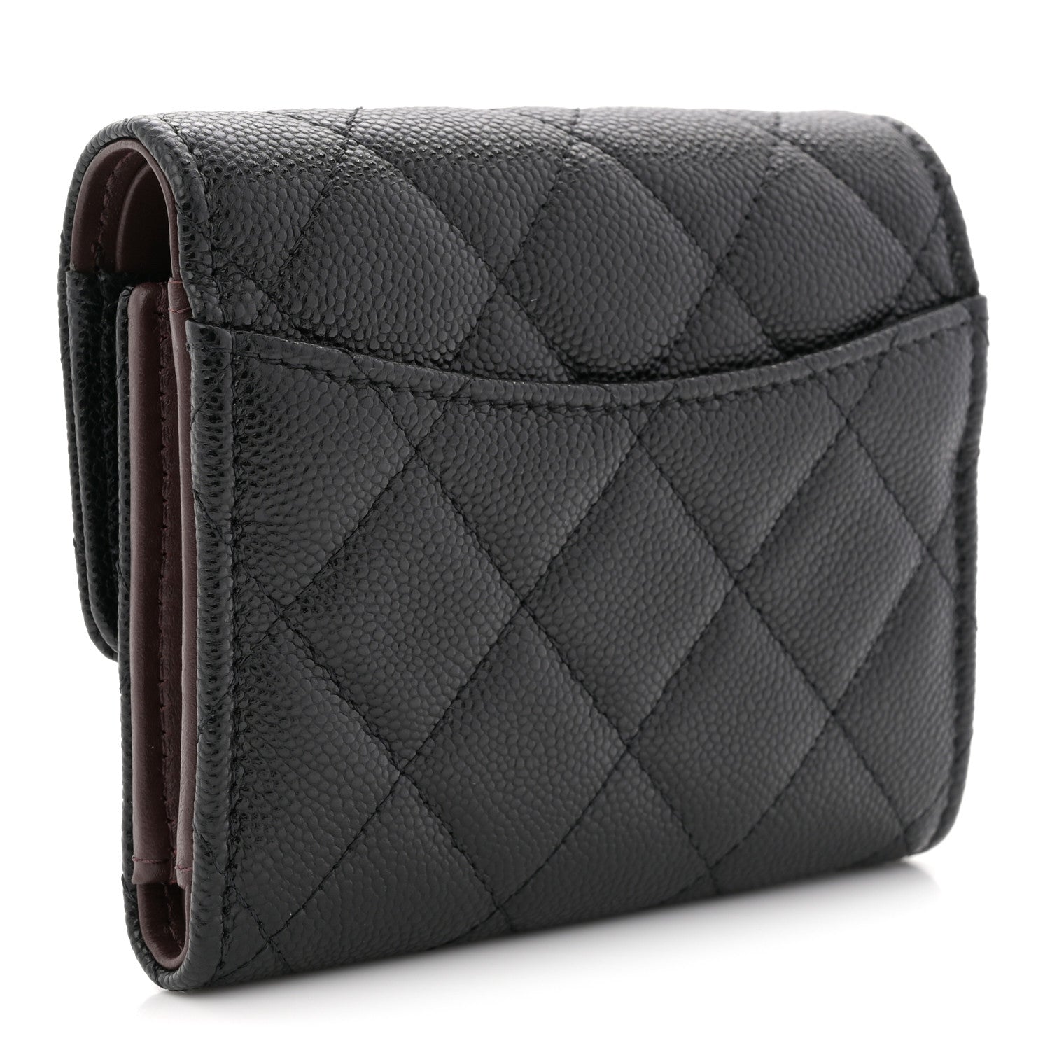 Caviar Quilted Compact Flap Wallet Black