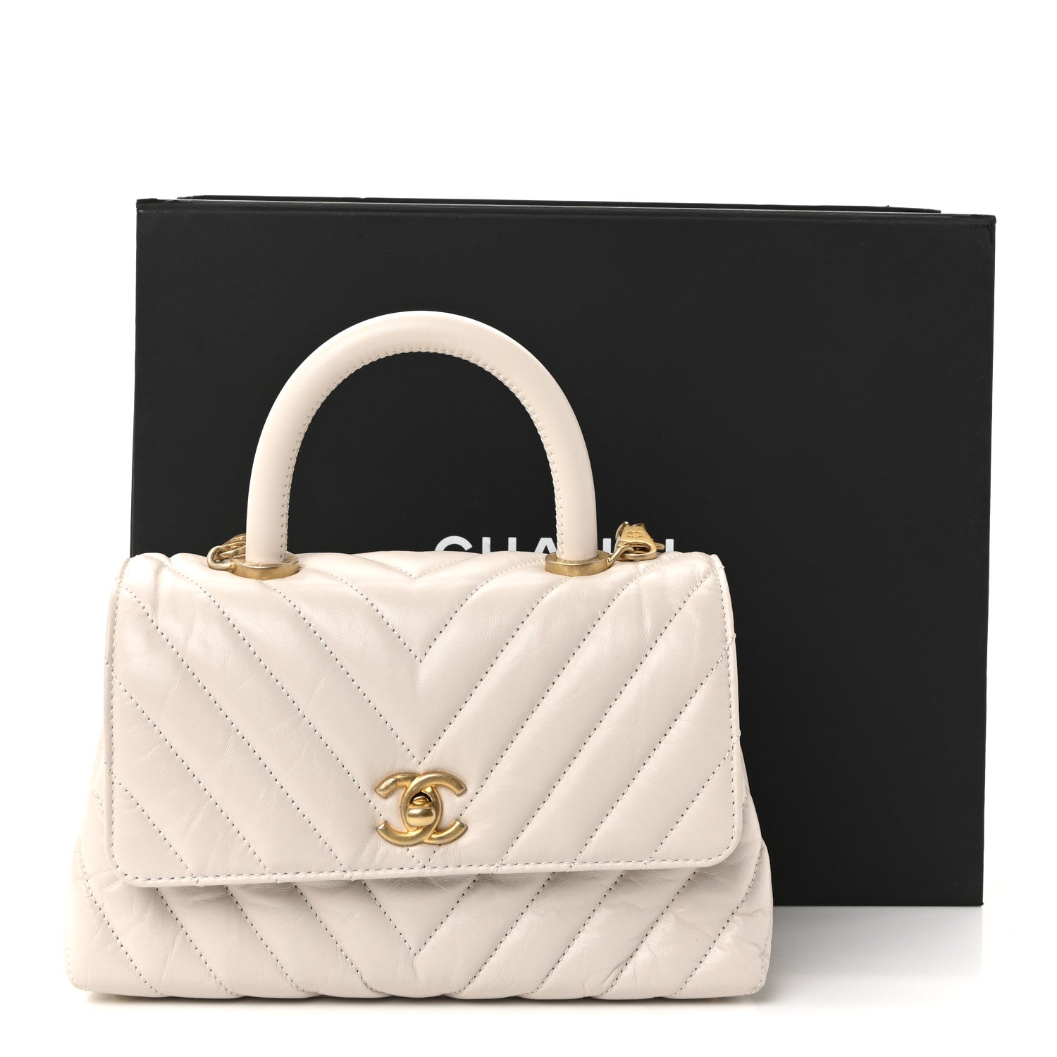 Chanel Calfskin Chevron Quilted Mini Coco Handle Flap Rose Pale