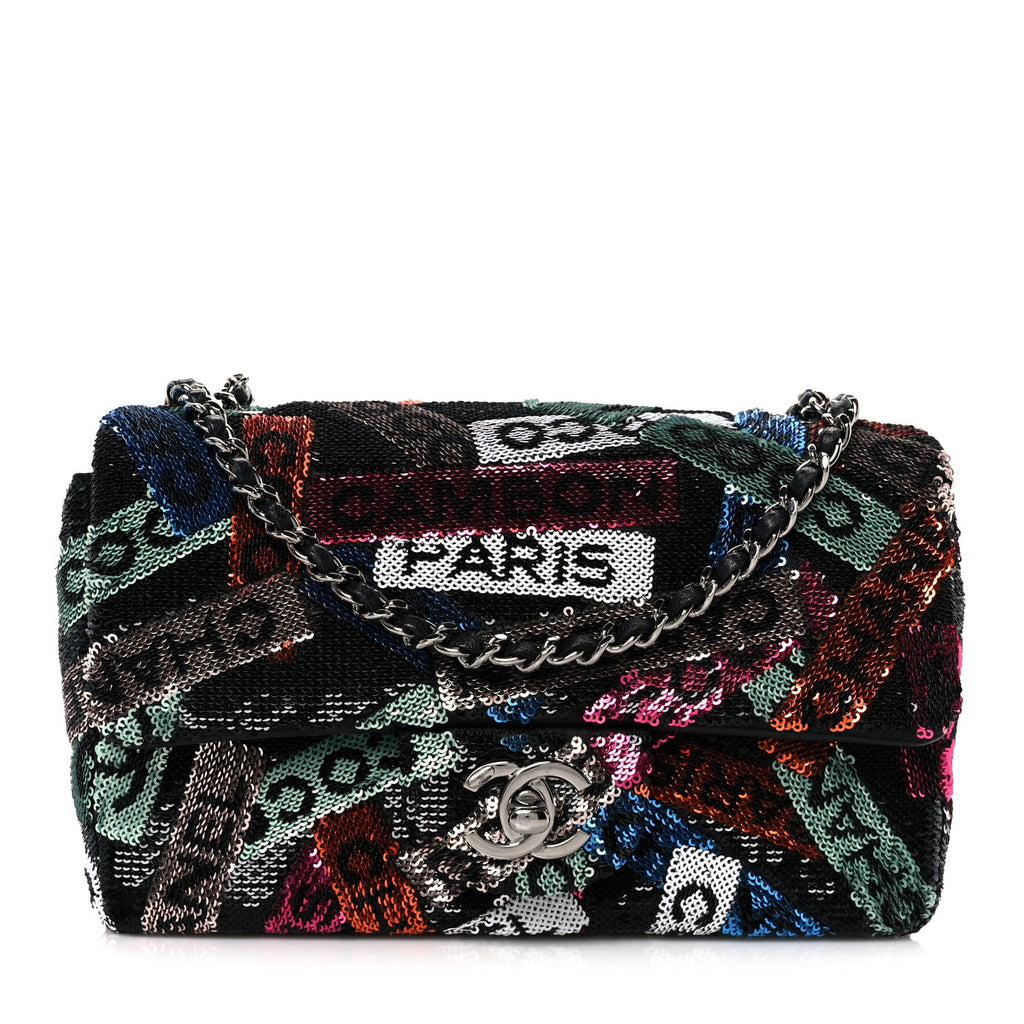Chanel Sequin Logo Small Flap Ruthenium Multicolor