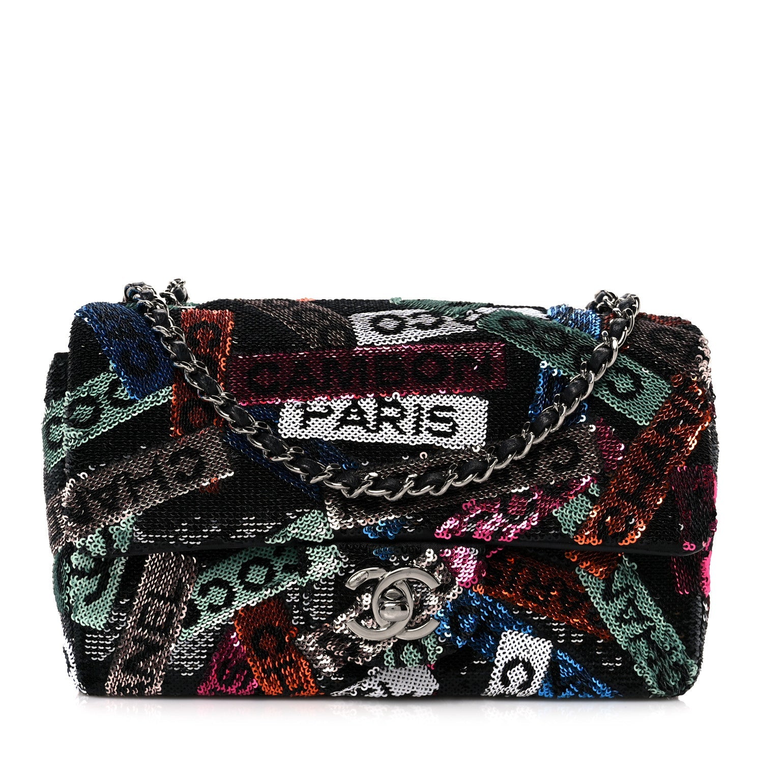 Chanel Sequin Logo Small Flap Ruthenium Multicolor