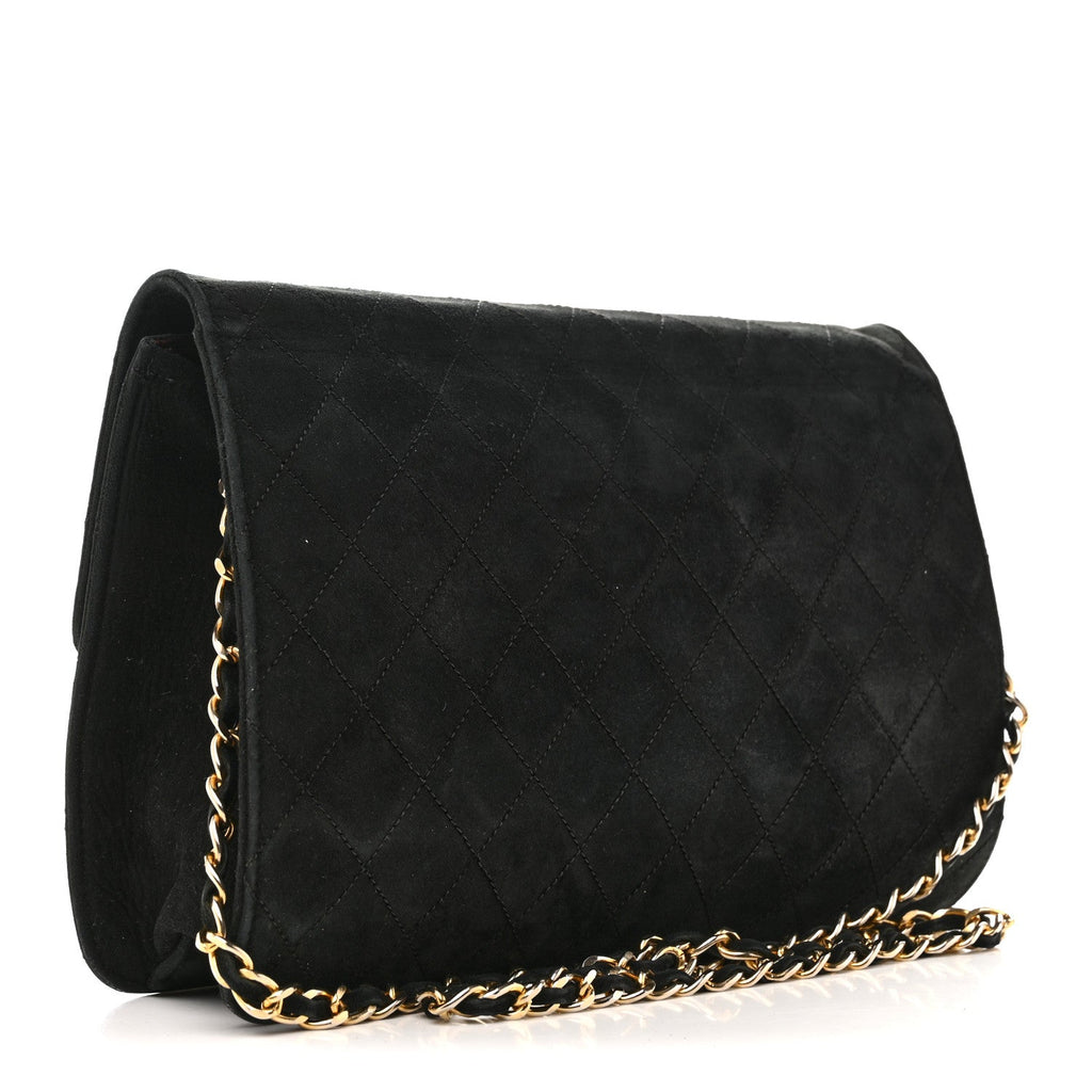 Chanel Suede Quilted Medium Single Flap Black