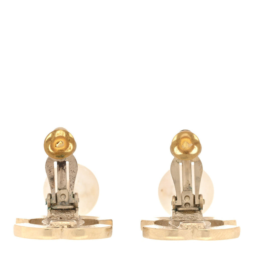 Pearl CC Drop Clip On Earrings Gold