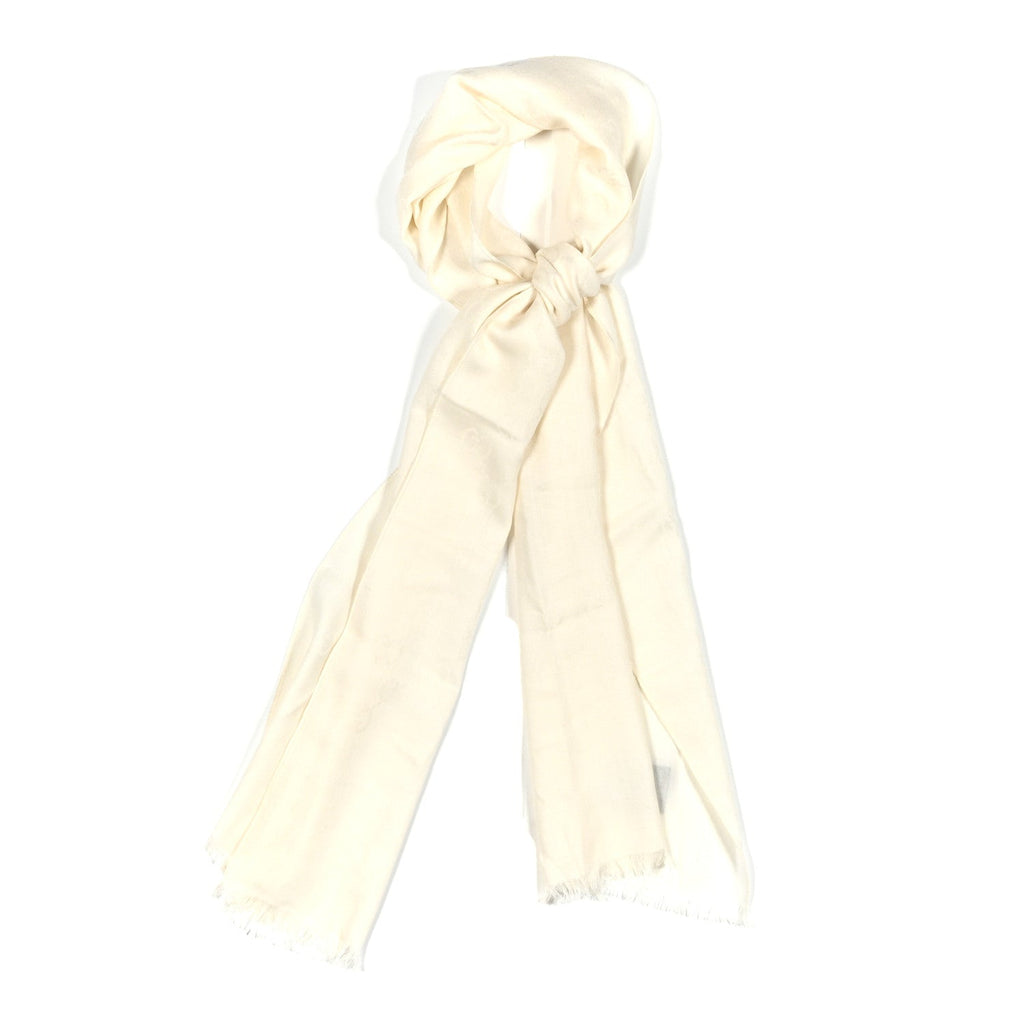 Gucci Wool Silk GG Monogram GGNat Fringe Scarf White