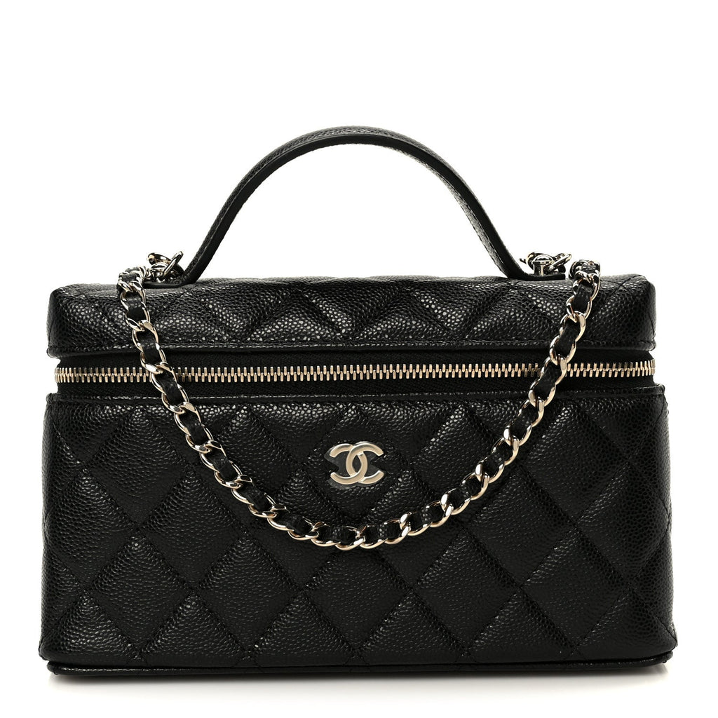 Chanel Caviar Quilted Top Handle Slim Vanity With Chain Black