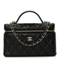Chanel Caviar Quilted Top Handle Slim Vanity With Chain Black