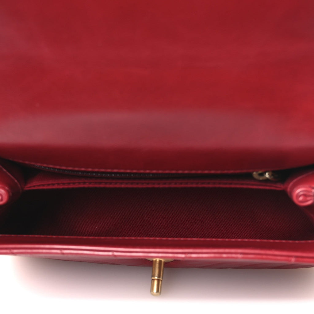 Chanel Aged Calfskin Chevron Quilted Mini Coco Handle Flap Red