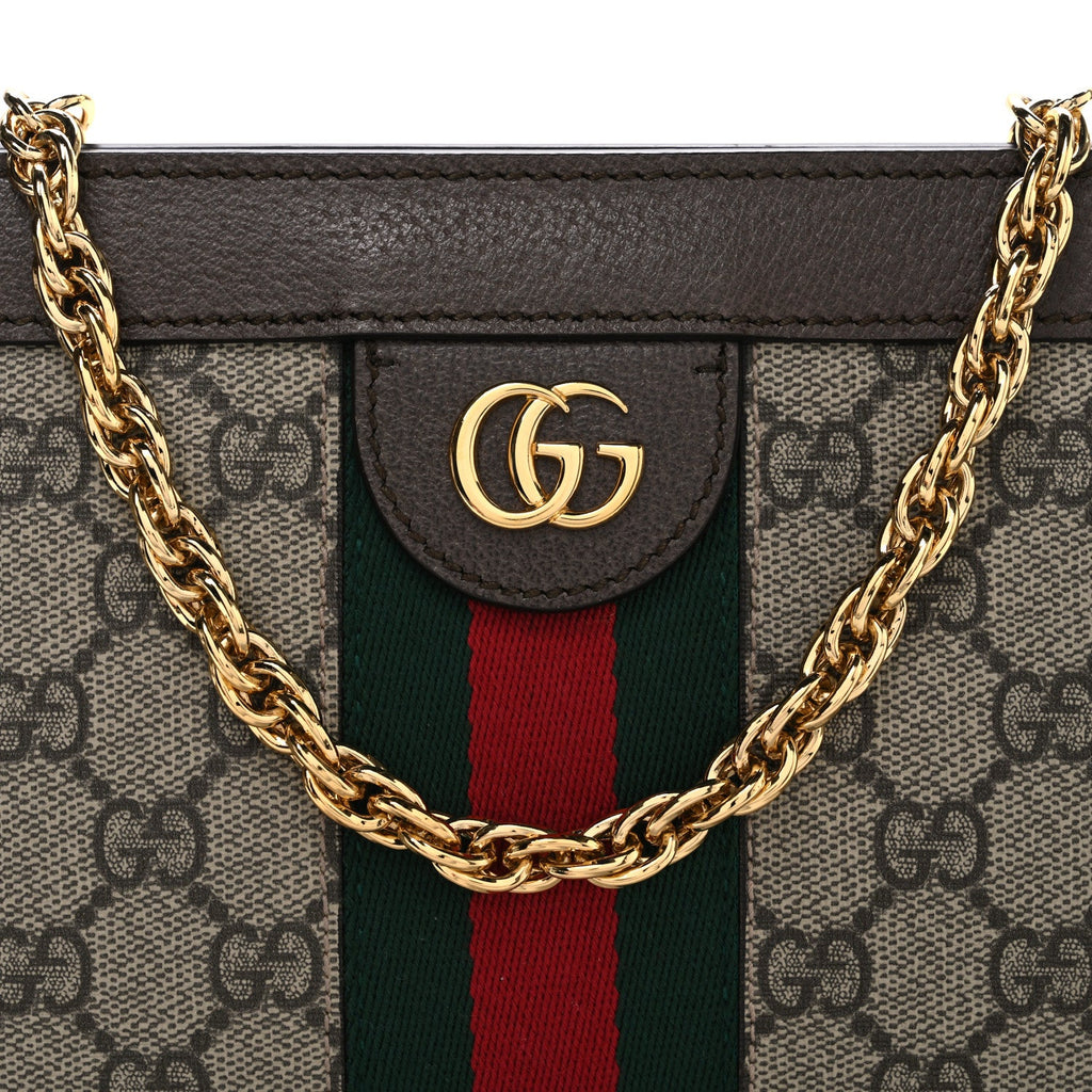 Gucci GG Supreme Monogram Web Small Ophidia Chain Shoulder Bag Brown