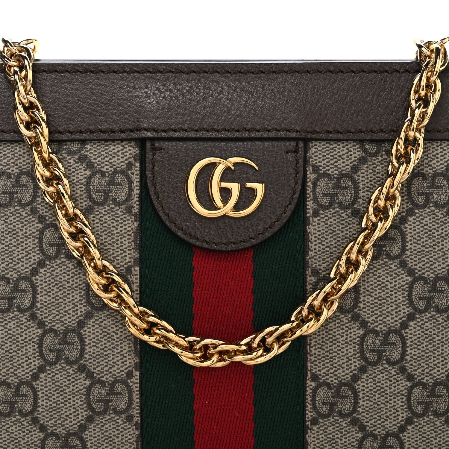 Gucci GG Supreme Monogram Web Small Ophidia Chain Shoulder Bag Brown