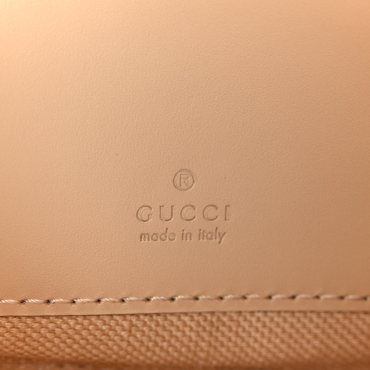 Gucci Calfskin GG Super Mini Debossed Chain Wallet Light Beige