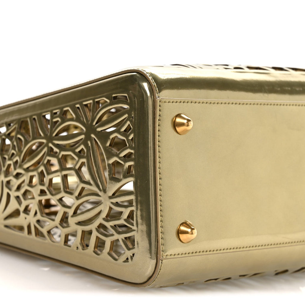 Christian Dior X DAVID WISEMAN Metallic Calfskin Laser Cut Large Lady Dior Gold
