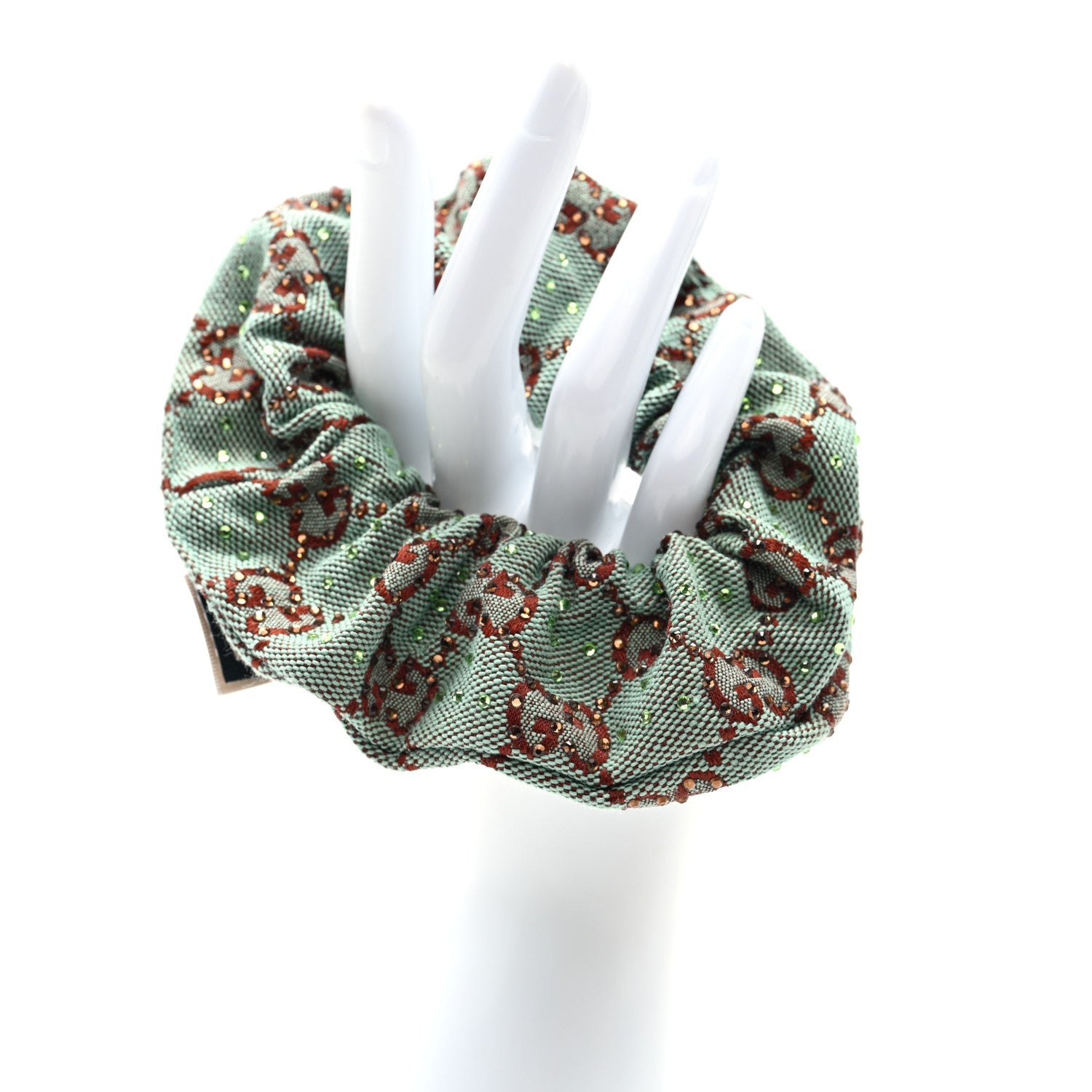 Gucci GG Canvas Crystal Monogram Scrunchie Hair Tie Bluette Red