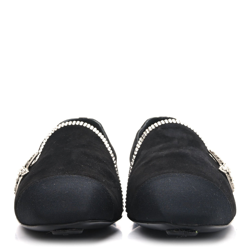 Chanel Suede Calfskin Grosgrain Crystal Star Mocassin Loafers 38 Black