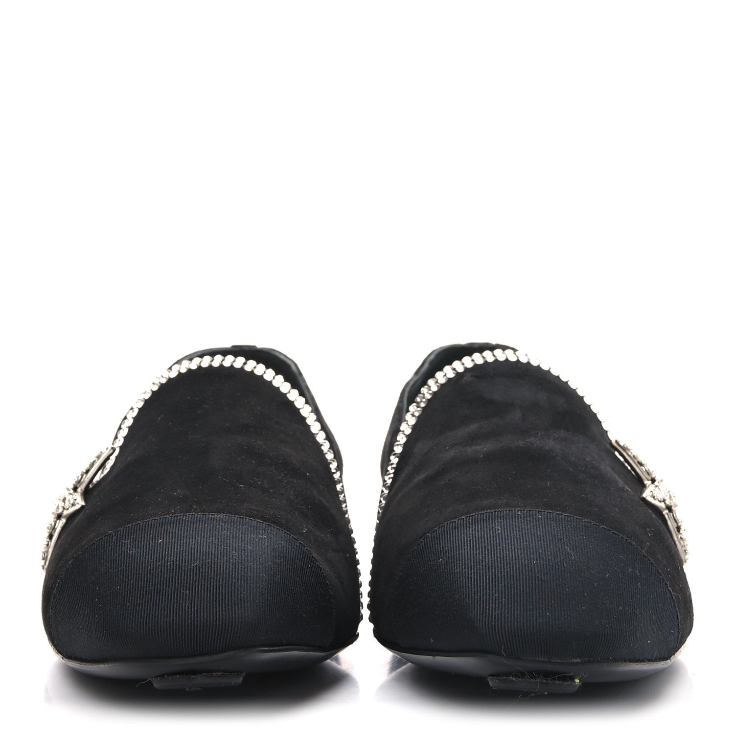 Chanel Suede Calfskin Grosgrain Crystal Star Mocassin Loafers 38 Black