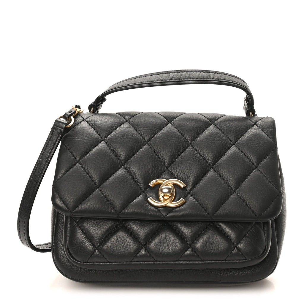 Chanel Calfskin Quilted Top Handle Flap Black