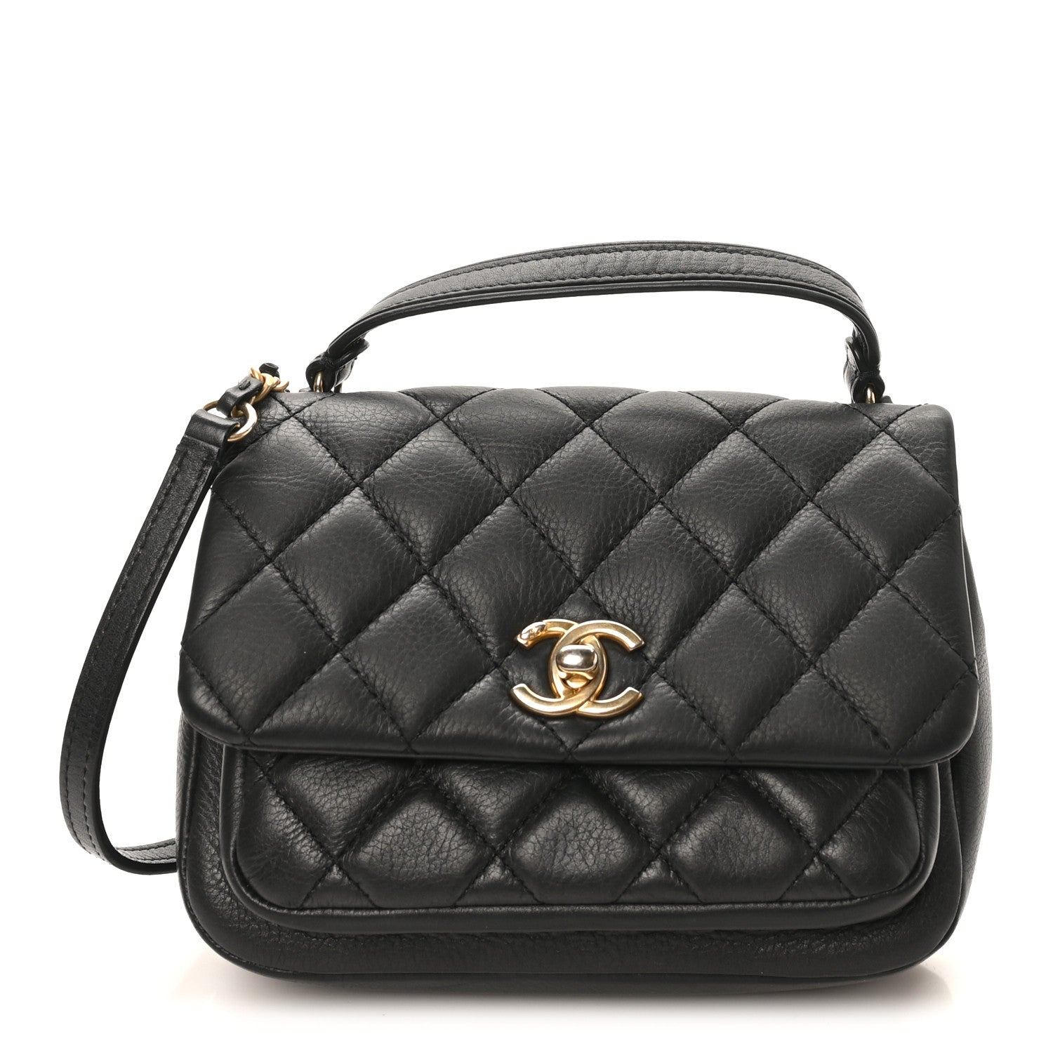 Chanel Calfskin Quilted Top Handle Flap Black