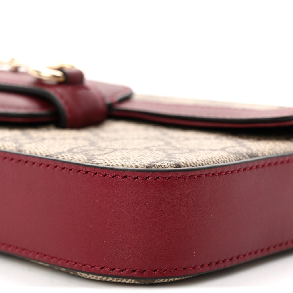 Gucci GG Supreme Monogram Azalea Calfskin Horsebit 1955 Mini Bag Beige Ebony Rosso Ancora