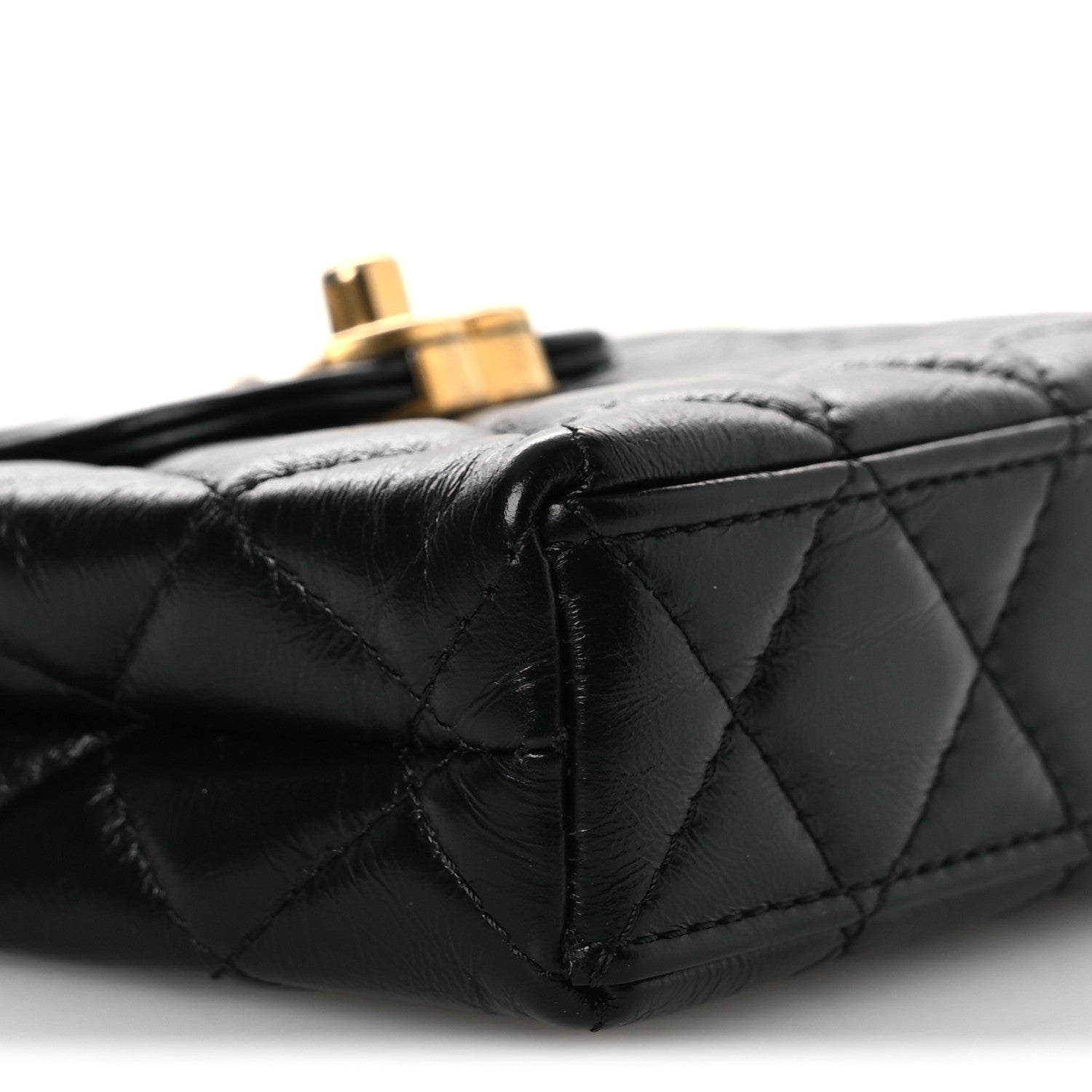 Chanel Shiny Aged Calfskin Quilted Mini Nano Kelly Shopper Black