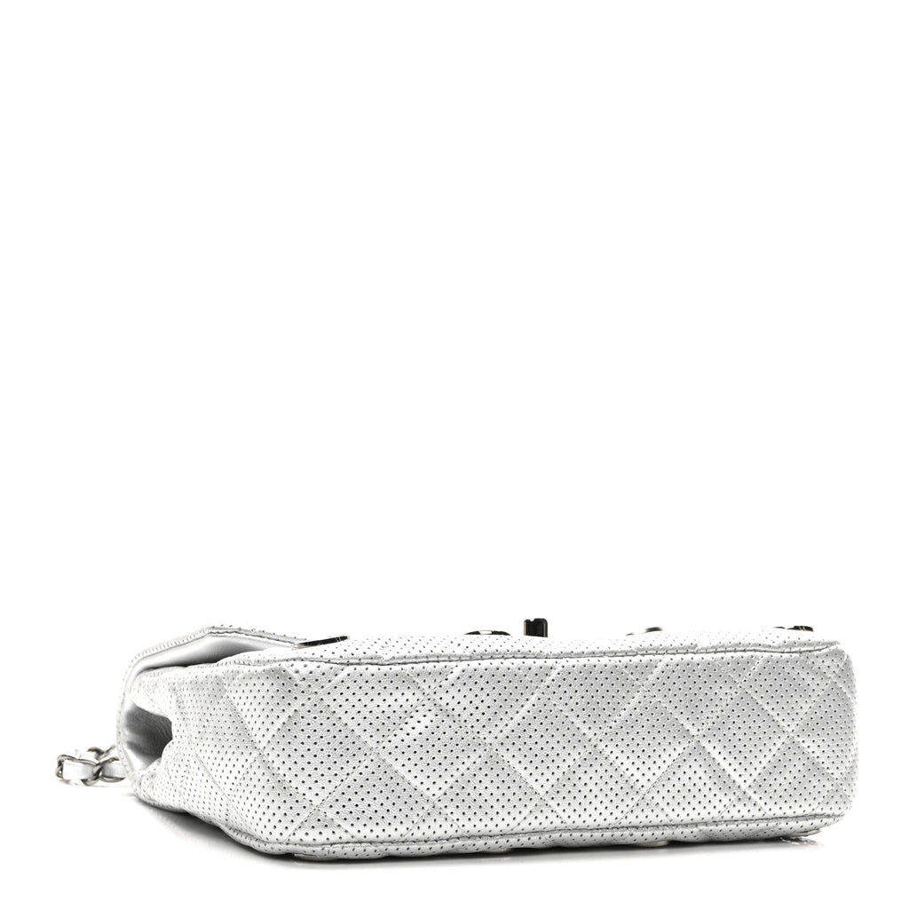 Chanel Perforated Metallic Lambskin Small CC Medals Flap Silver