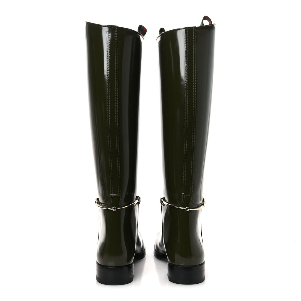 Gucci Brushed Calfskin Michelangelo Slim Horsebit Riding Boots 39 Luscious Green