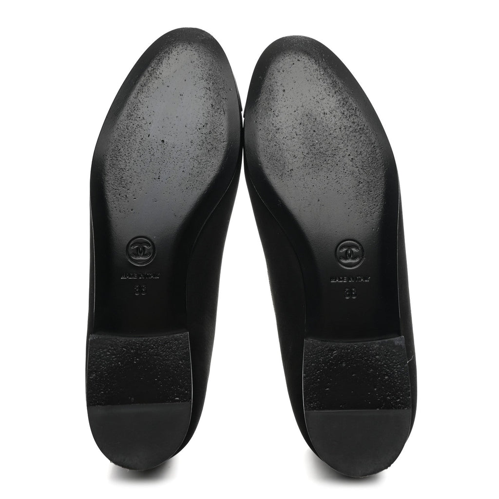 Chanel Suede Calfskin Cap Toe CC Ballerina Flats 36 Black