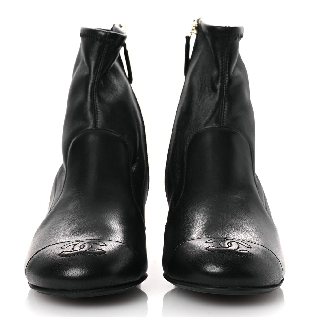 Chanel Stretch Lambskin Cap Toe CC Short Boots 36.5 Black
