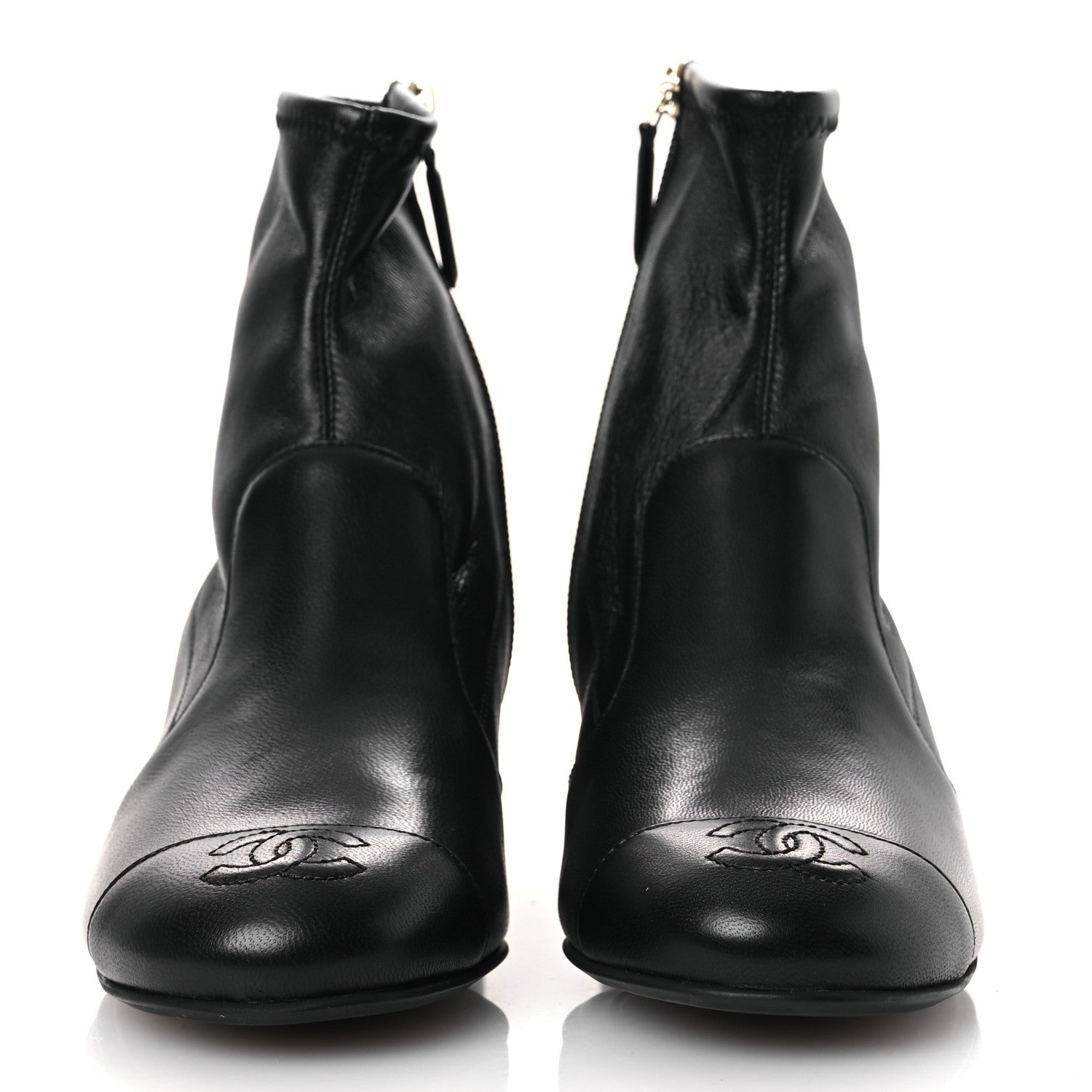 Chanel Stretch Lambskin Cap Toe CC Short Boots 36.5 Black
