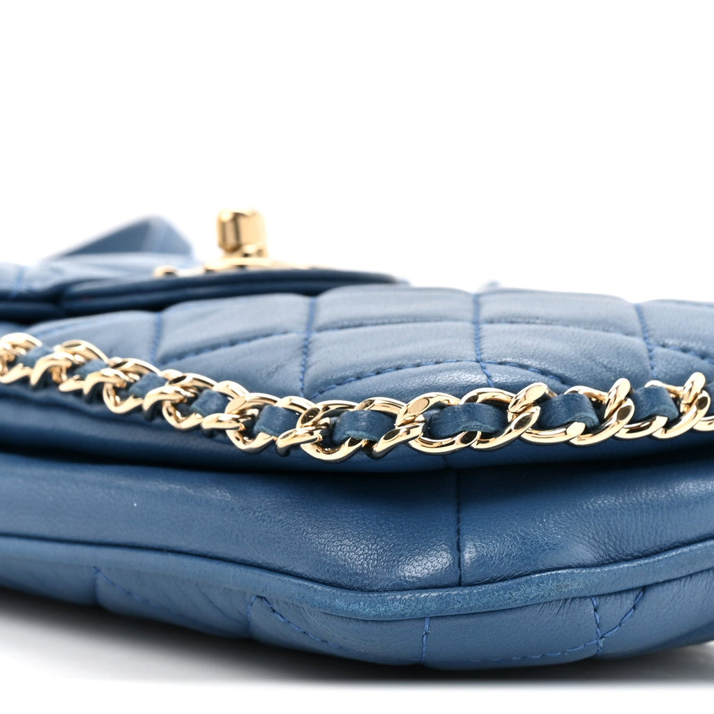 Lambskin Quilted Chain Phone Holder Blue