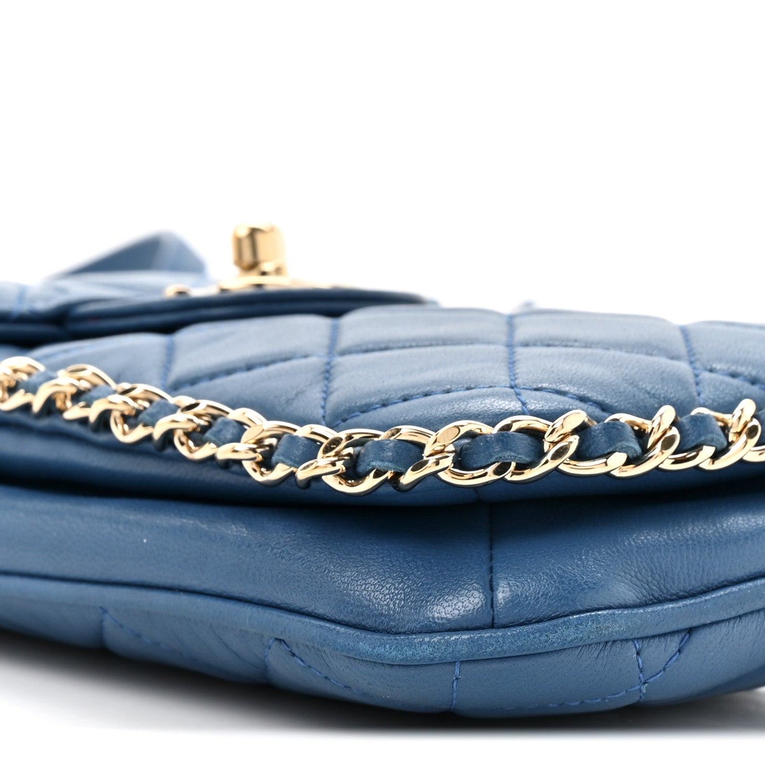 Lambskin Quilted Chain Phone Holder Blue