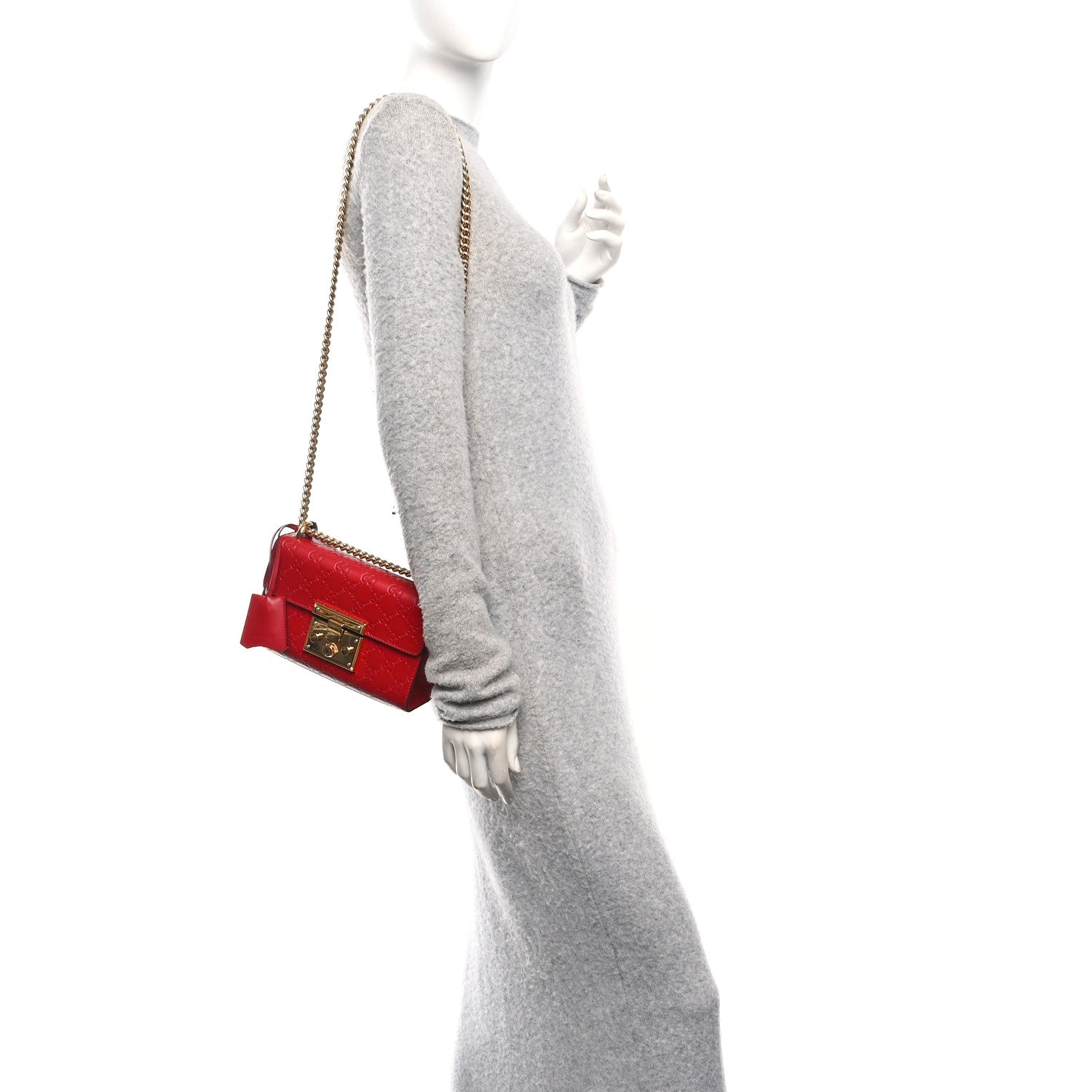 Gucci Guccissima Small Padlock Shoulder Bag Hibiscus Red
