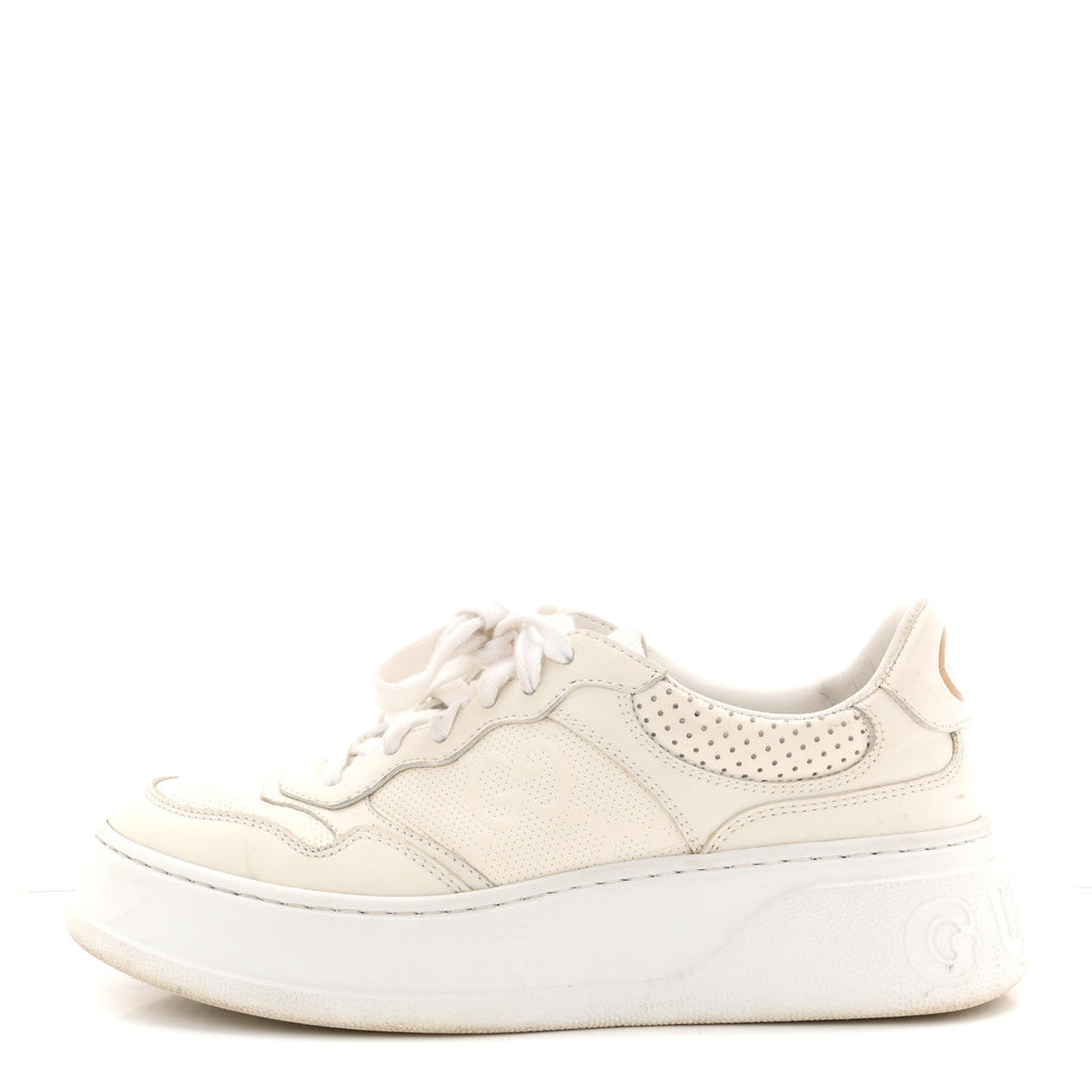 Gucci Calfskin GG Tennis Embossed Perforated Womens Platform 55mm Sneakers 37 Great White