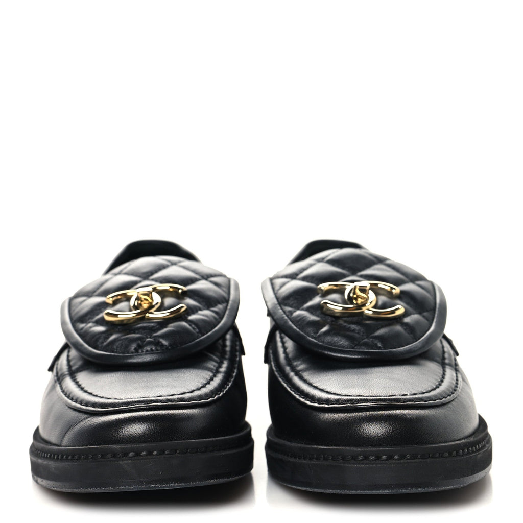 Lambskin Quilted CC Turnlock Loafers 37 Black