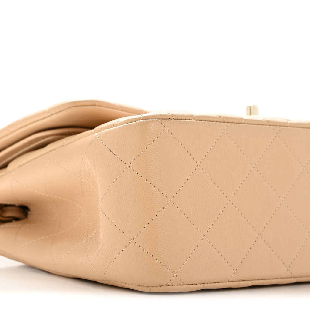Chanel Caviar Quilted Jumbo Double Flap Beige