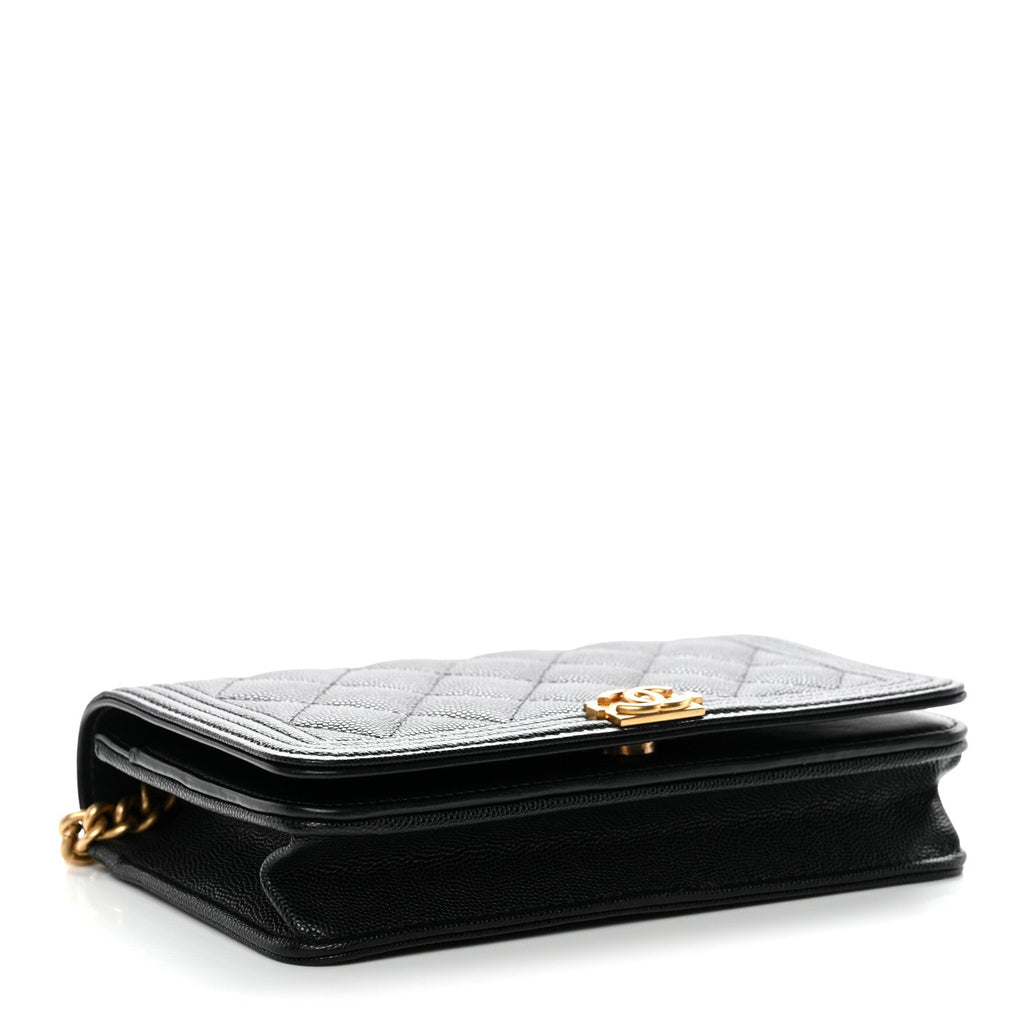 Chanel Caviar Quilted Boy Wallet On Chain WOC Black