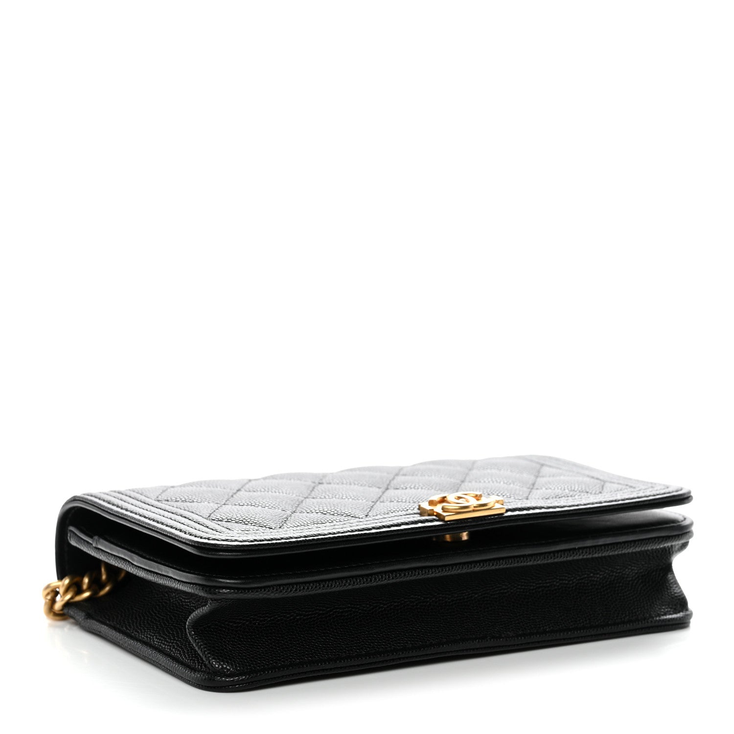 Chanel Caviar Quilted Boy Wallet On Chain WOC Black