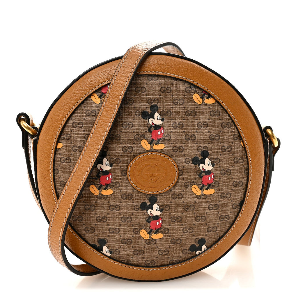 Gucci X DISNEY Mini Vintage GG Supreme Monogram Mickey Mouse Round Shoulder Bag Beige Vintage Sun Oil